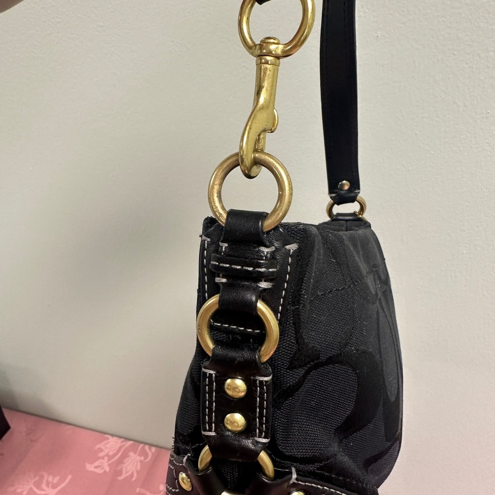 Vintage Coach Carly Signature C Black Jacquard Small Hobo Shoulder Bag - Picture 10 of 16